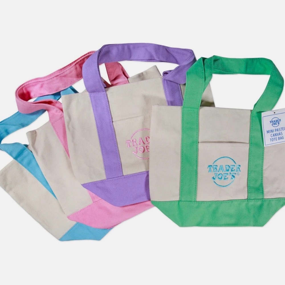 Trader Joe's Canvas Mini Tote Bag - White in Pastel colors, set of 4